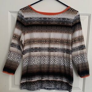 Ruby Rd. Women's 3/4 Sleeve Top - Black, Brown, and White